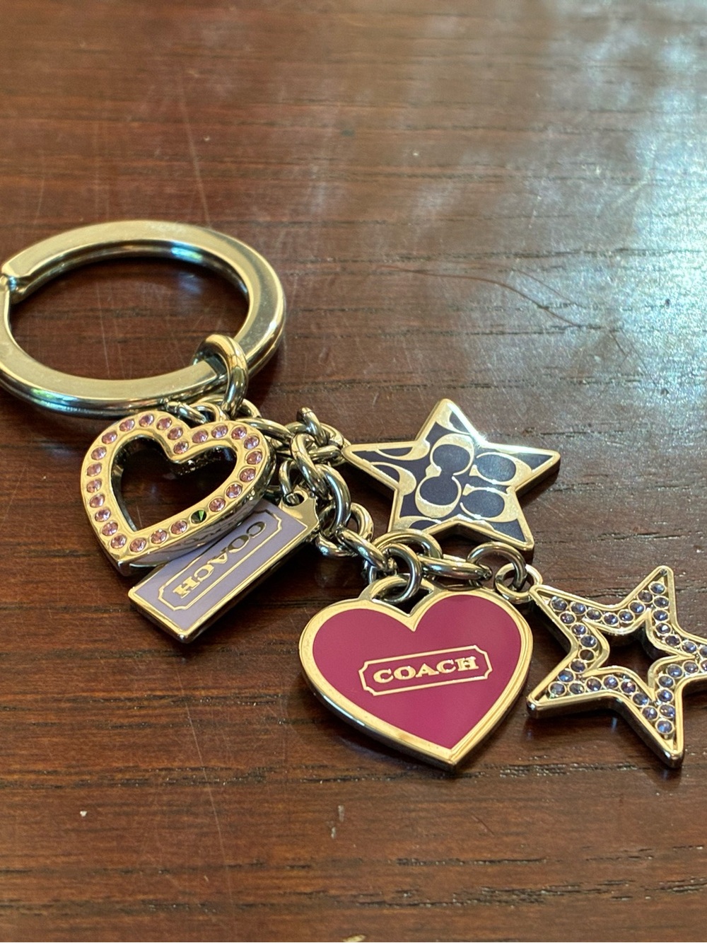 COACH Red Heart Charm Keychain - Signature Star & Heart Charms
